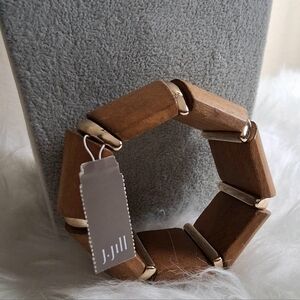 NWT J.Jill Brown And Gold Wood Like Stretchy Bracelet